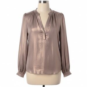 Current Air Los Angeles Rose Gold Metallic Blouse XS Pleated Party Casual Glam